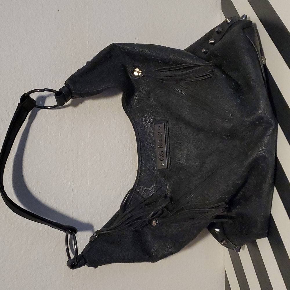 GG Rose by Rock Rebel black skull and roses hobo bag